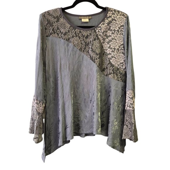 Vintage Whimsical Whimsigoth Fairy Lace Asymmetrical Tunic Top Bell Sleeve 6 - Picture 1 of 8